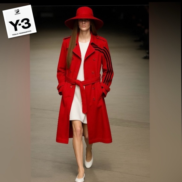 Y-3 Adidas x Yohji Yamamoto Jackets & Blazers - 🔥 RARE! Y-3 Adidas x Yohji Yamamoto Hot Red 3-Stripe Sweatshirt Trench Coat Sz S